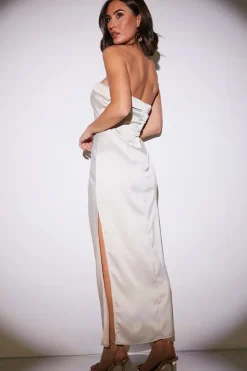 Online In the Style Satin Bandeau Midi Dress Cream
