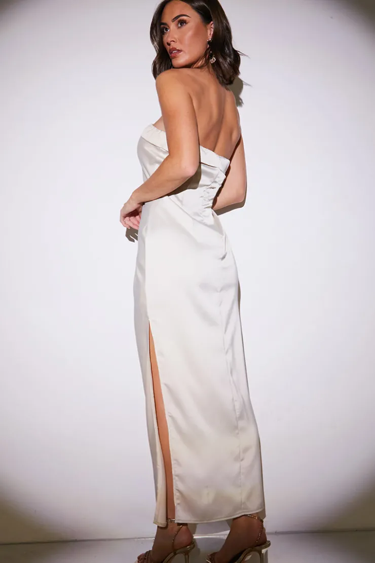 Online In the Style Satin Bandeau Midi Dress Cream