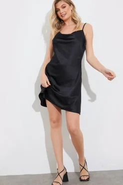 New Fits Satin Cowl Front Mini Dress Black