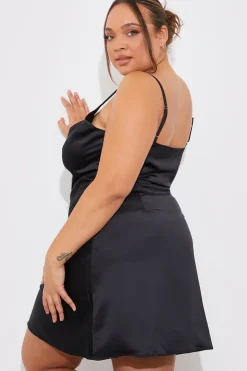 New Fits Satin Cowl Front Mini Dress Black