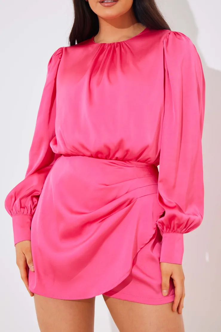 Clearance In the Style Satin Drape Skort Detail Playsuit Pink