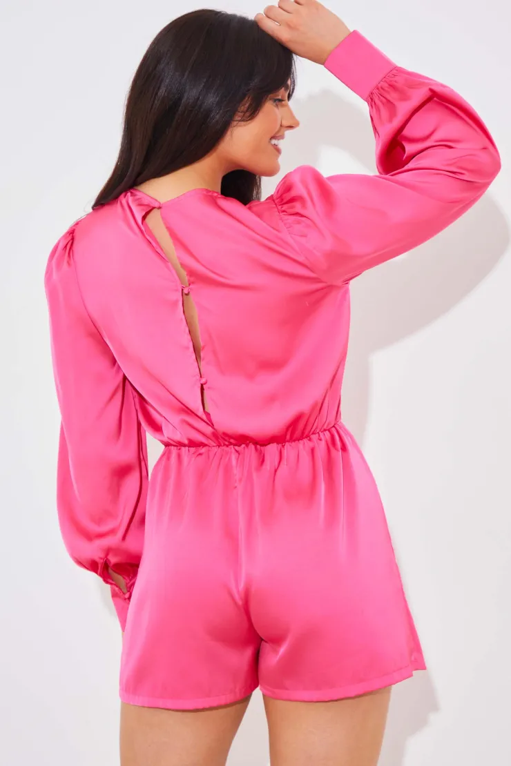 Clearance In the Style Satin Drape Skort Detail Playsuit Pink