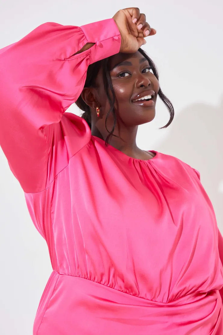 Clearance In the Style Satin Drape Skort Detail Playsuit Pink