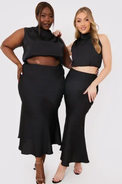 In the Style Satin Draped High Neck Co Ord Top