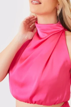In the Style Satin Draped High Neck Co Ord Top