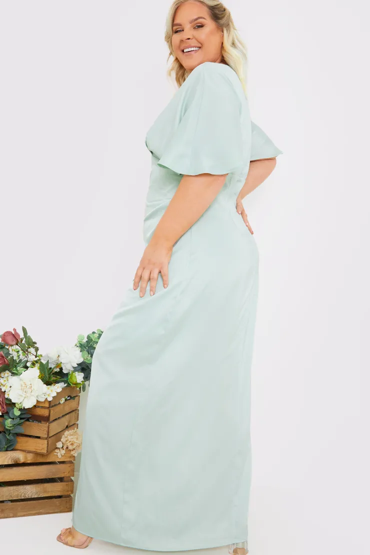 Sale In The Style Satin Flutter Sleeve Ruched Detail Maxi Dress