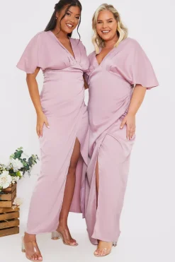 Sale In The Style Satin Flutter Sleeve Ruched Detail Maxi Dress