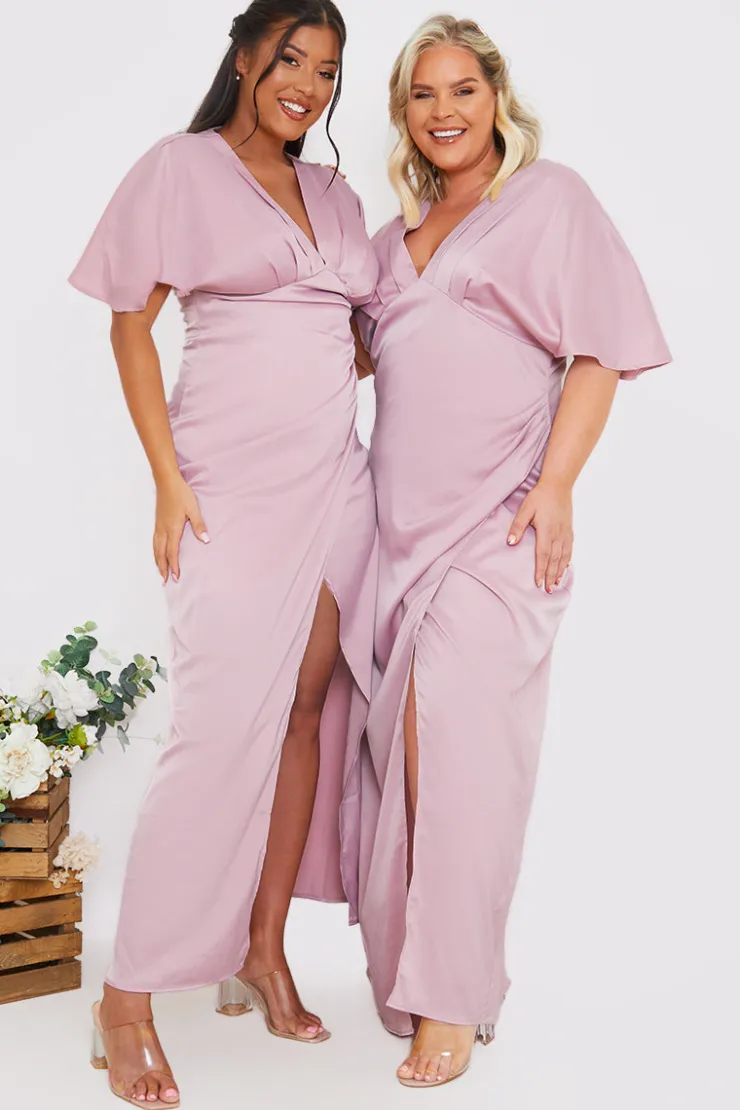 Sale In The Style Satin Flutter Sleeve Ruched Detail Maxi Dress