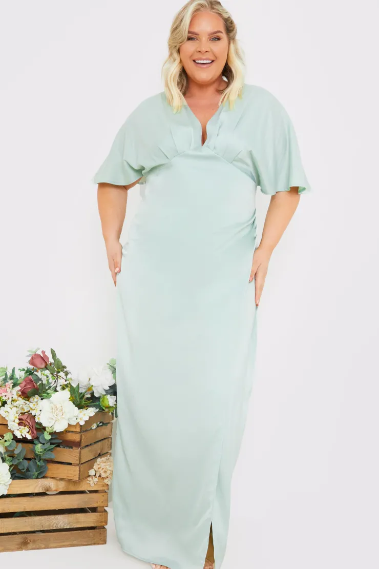 Sale In The Style Satin Flutter Sleeve Ruched Detail Maxi Dress