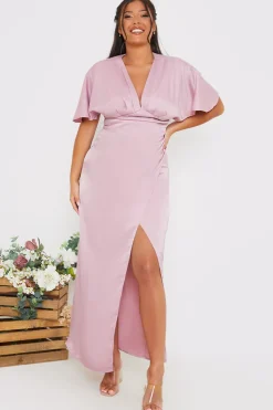 Sale In The Style Satin Flutter Sleeve Ruched Detail Maxi Dress