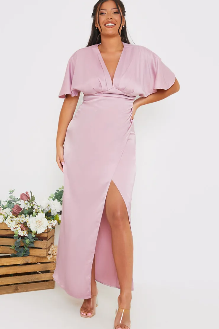 Sale In The Style Satin Flutter Sleeve Ruched Detail Maxi Dress