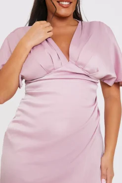 Sale In The Style Satin Flutter Sleeve Ruched Detail Maxi Dress