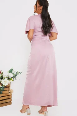 Sale In The Style Satin Flutter Sleeve Ruched Detail Maxi Dress