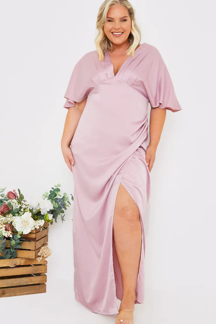Sale In The Style Satin Flutter Sleeve Ruched Detail Maxi Dress
