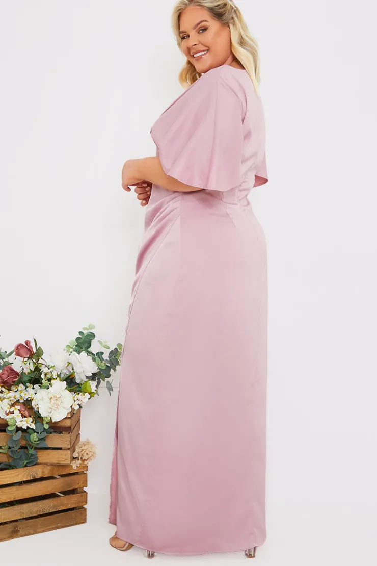 Sale In The Style Satin Flutter Sleeve Ruched Detail Maxi Dress