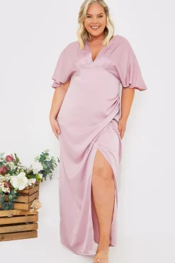 Sale In The Style Satin Flutter Sleeve Ruched Detail Maxi Dress