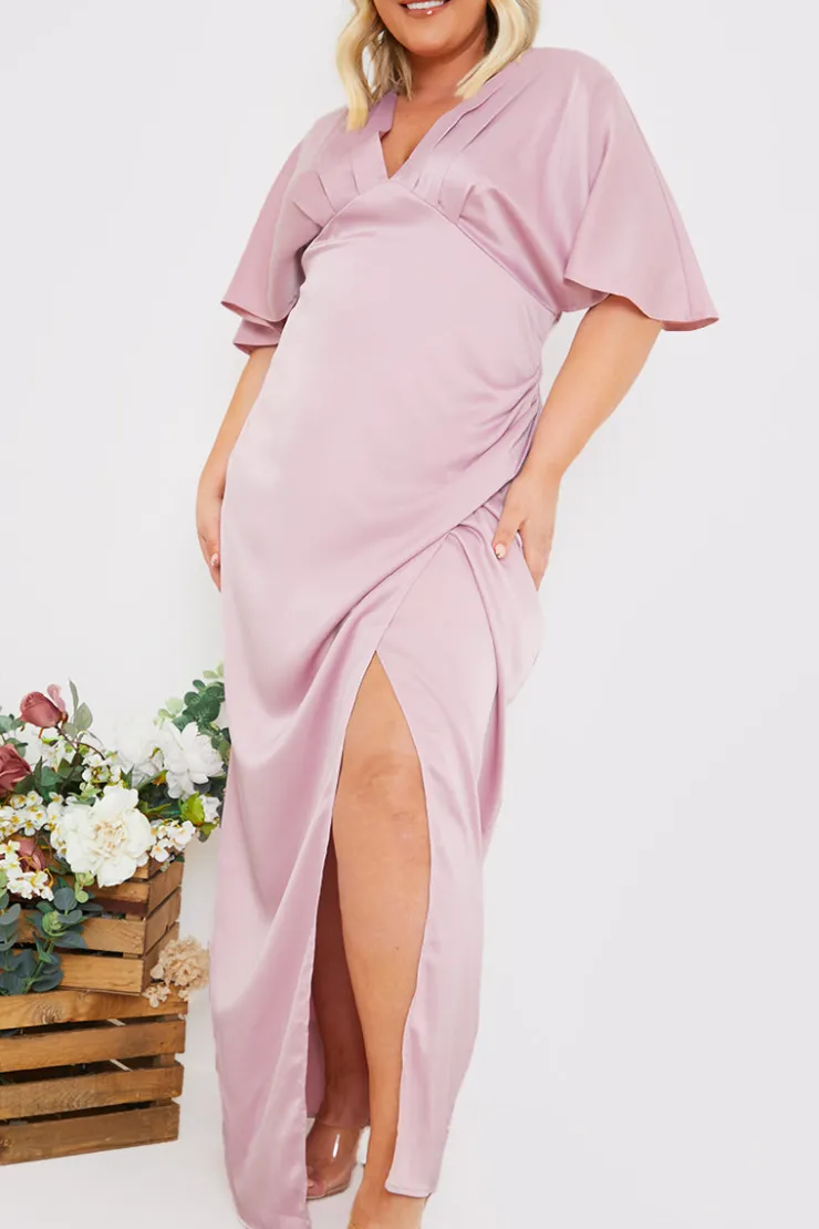 Sale In The Style Satin Flutter Sleeve Ruched Detail Maxi Dress