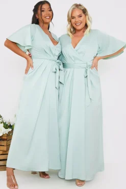 Outlet In The Style Satin Flutter Sleeve Tie Waist Wrap Dress