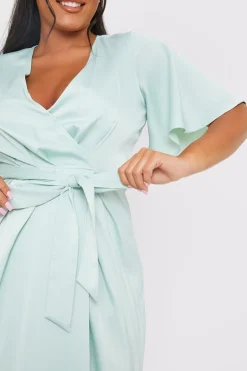 Outlet In The Style Satin Flutter Sleeve Tie Waist Wrap Dress