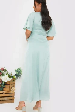 Outlet In The Style Satin Flutter Sleeve Tie Waist Wrap Dress