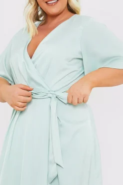 Outlet In The Style Satin Flutter Sleeve Tie Waist Wrap Dress
