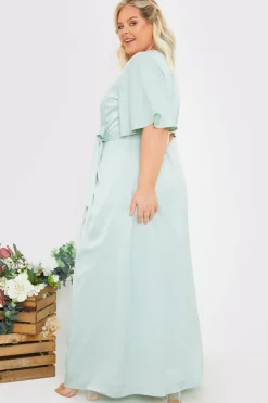 Outlet In The Style Satin Flutter Sleeve Tie Waist Wrap Dress