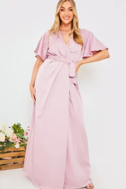 Outlet In The Style Satin Flutter Sleeve Tie Waist Wrap Dress