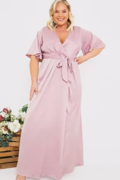 Outlet In The Style Satin Flutter Sleeve Tie Waist Wrap Dress