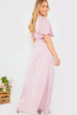 Outlet In The Style Satin Flutter Sleeve Tie Waist Wrap Dress
