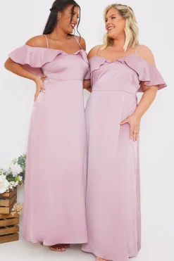 In The Style Satin Frill Off The Shoulder Maxi Dress