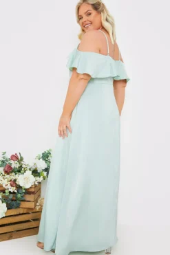 In The Style Satin Frill Off The Shoulder Maxi Dress