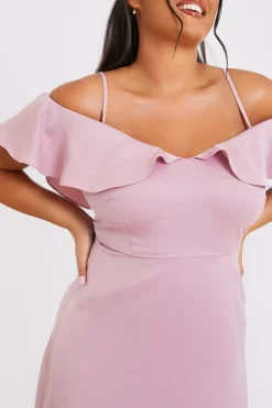 In The Style Satin Frill Off The Shoulder Maxi Dress