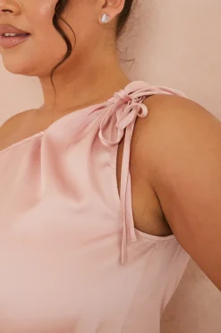 Hot In the Style Satin One Shoulder Midaxi Dress Pink