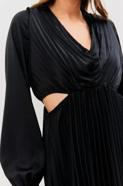 New In the Style Satin Pleated Cut Out Detail Mini Dress Black
