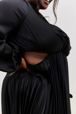 New In the Style Satin Pleated Cut Out Detail Mini Dress Black
