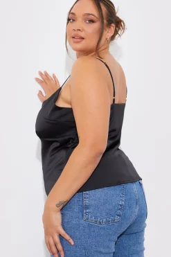 Hot Fits Satin Plunge Cami Top Black
