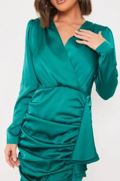 In the Style Satin Ruched Drape Mini Dress
