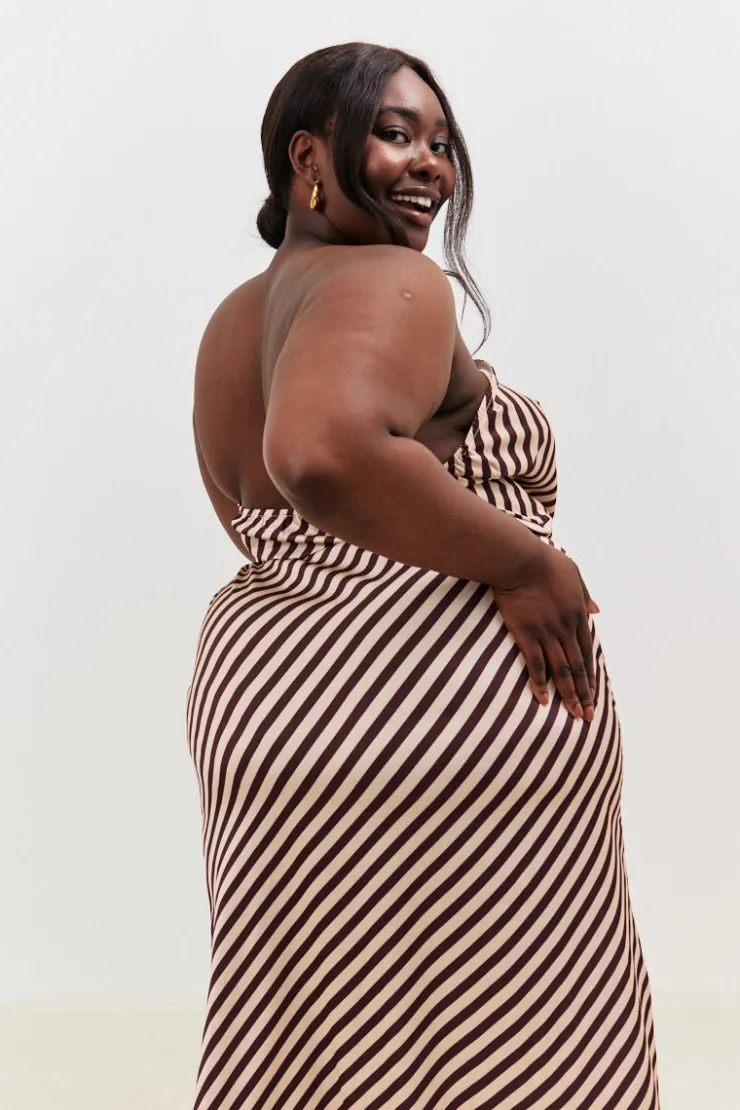 Outlet In the Style Satin Stripe Bandeau Maxi Dress Brown