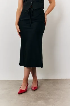 Outlet In the Style Satin Tie Waist Slip Skirt Black