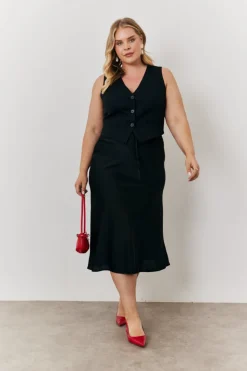 Outlet In the Style Satin Tie Waist Slip Skirt Black