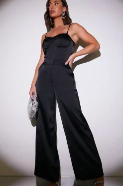 Best In the Style Satin Wide Leg Trousers Black