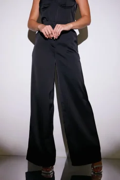 Best In the Style Satin Wide Leg Trousers Black