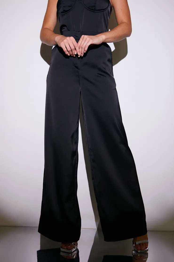 Best In the Style Satin Wide Leg Trousers Black
