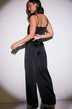 Best In the Style Satin Wide Leg Trousers Black