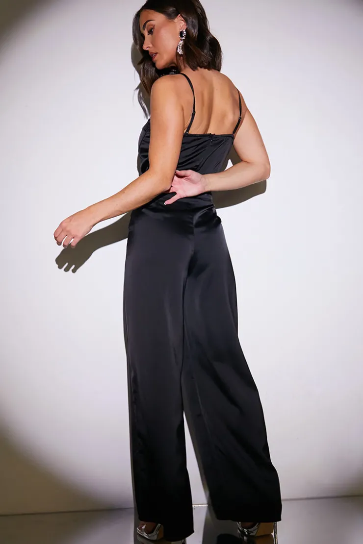 Best In the Style Satin Wide Leg Trousers Black