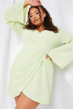 Hot In the Style Satin Wrap Front Dress Lime