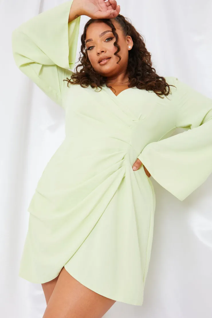 Hot In the Style Satin Wrap Front Dress Lime