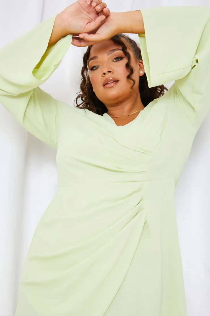 Hot In the Style Satin Wrap Front Dress Lime