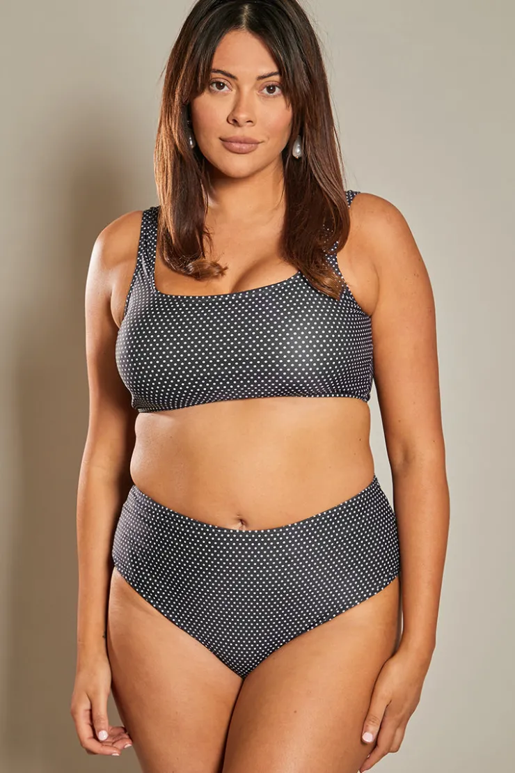 Best In The Style Scoop Neck Polka Dot Bikini Top Black