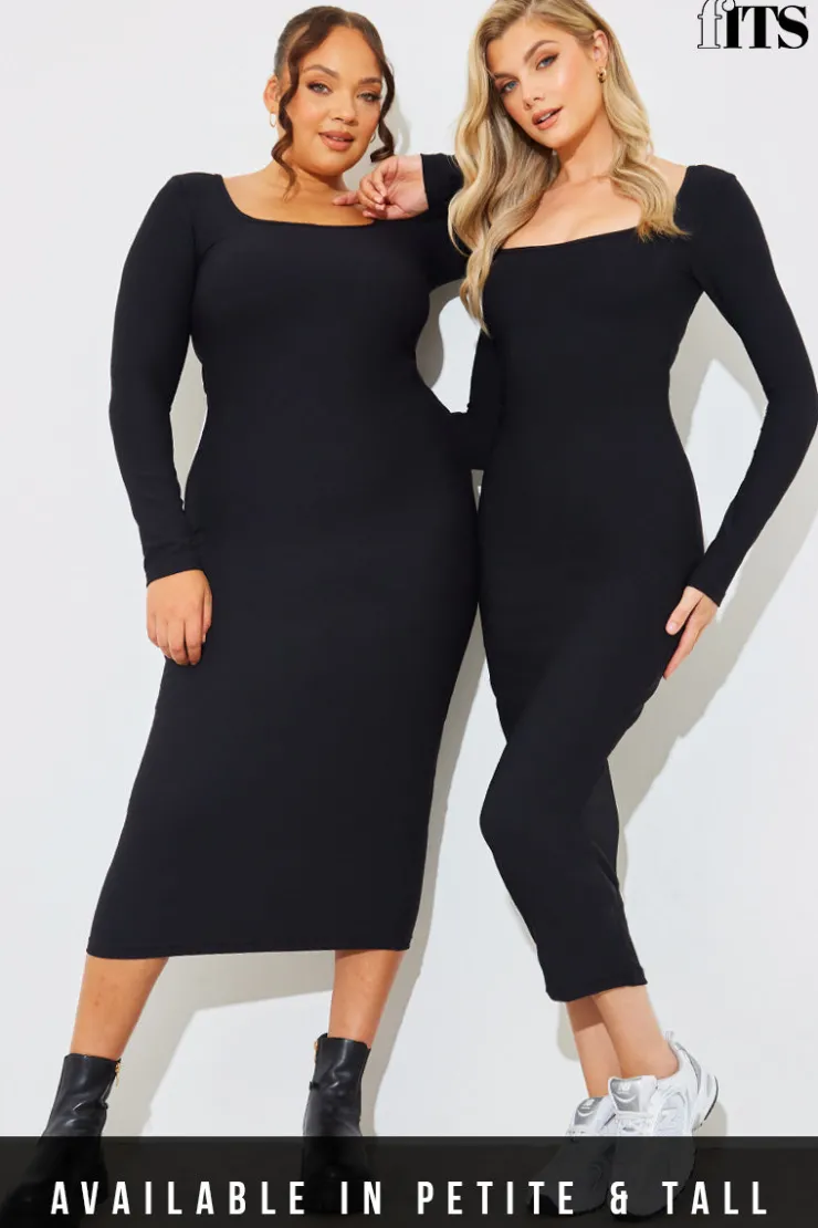 Discount In The Style Scoop Neck Rib Midaxi Dress